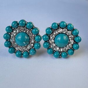 Turquoise and Silver Crystal Earrings